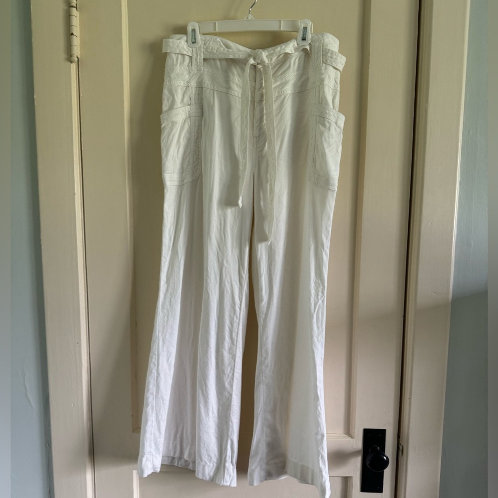 Anthropologie Linen Wide Leg Pants - Cream/Off White, Size 31